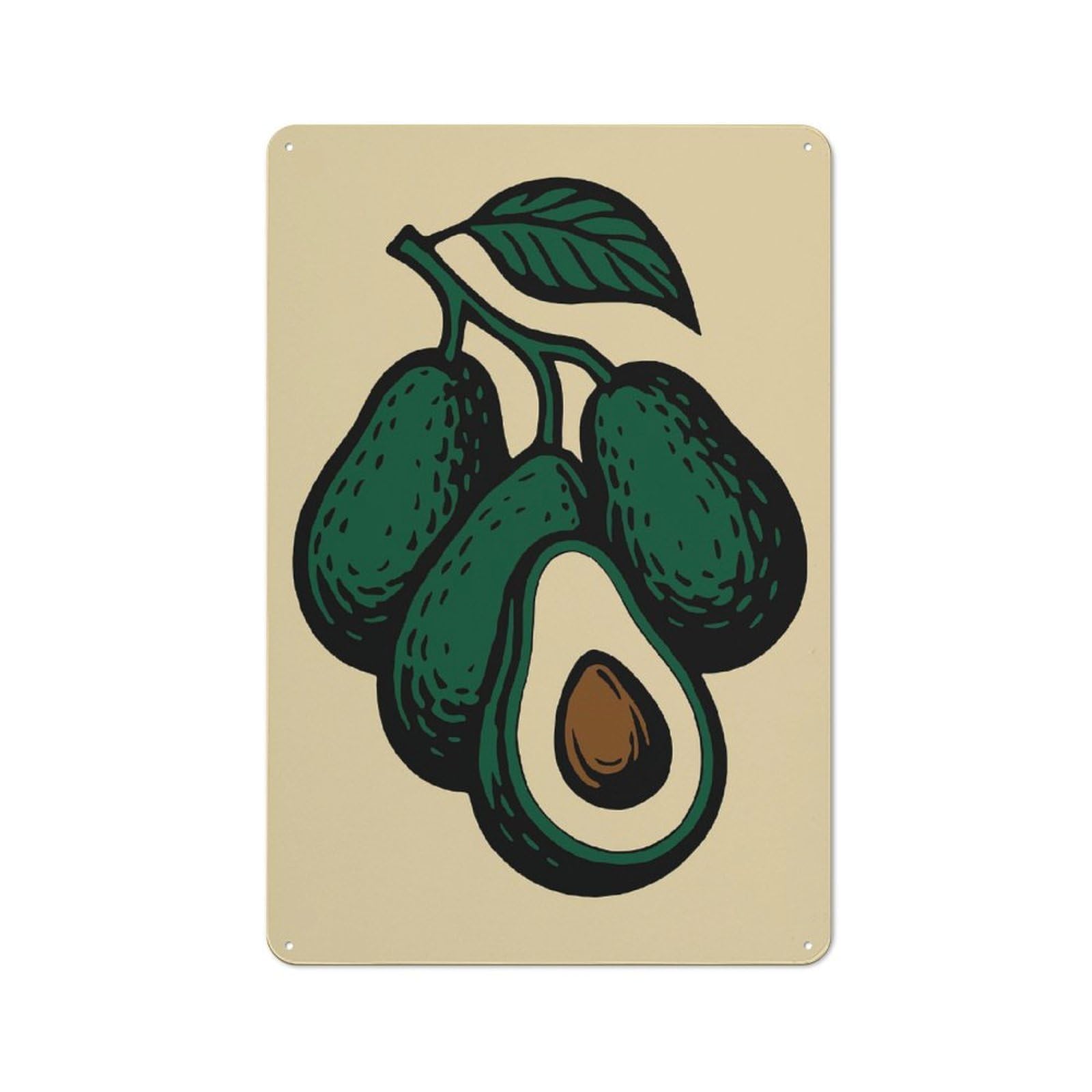 Junmoney Style-1 Avocado Branch Illustration Metal Wall Plaque 30X20cm, Character Room Wall Plaque For Hallway, Home Bar, Garage Or Study