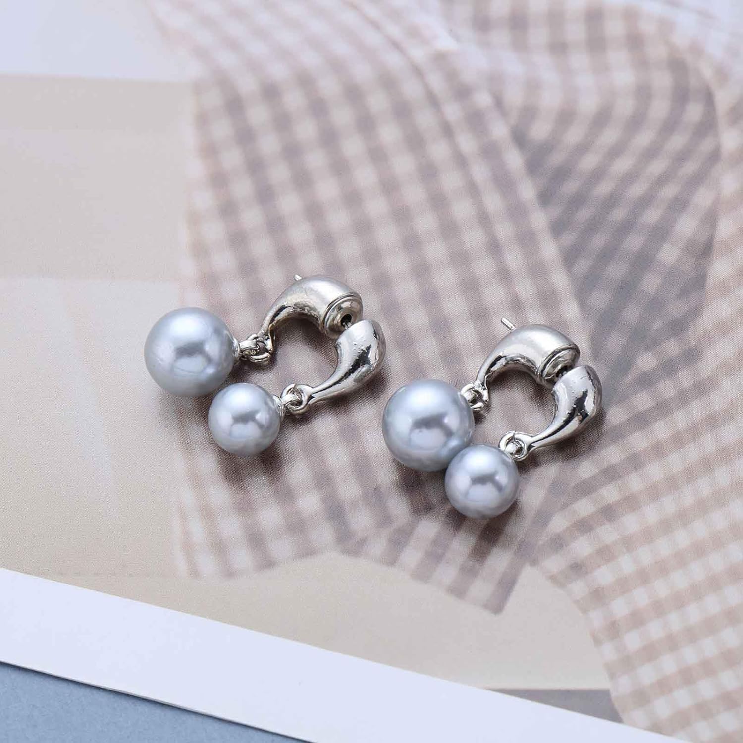 Andelaisi Boho Pearl Ear Jackets Earrings Gray Pearl Drop Earrings Vintage Pearls Front Back Earring Round Ball Double Side Earring for Women - Image 7