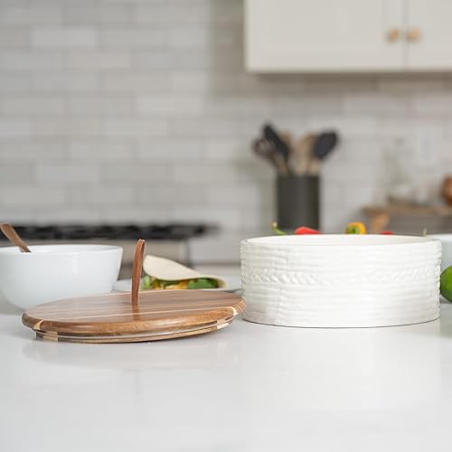 Miniatura 8 de Auténtico calentador de tortillas de madera y cerámica, soporte para tortillas con tapa, calentador de pan, soporte para panqueques, caja Roti, 8.5