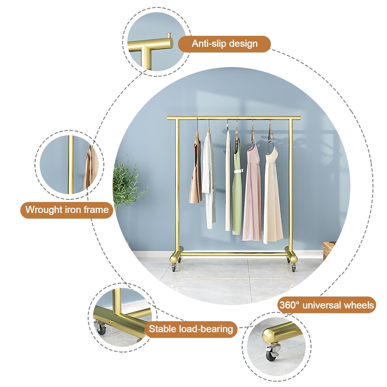 Heavy-Du Verstellbarer Kleiderständer zum Rollen – Metall-Kleiderständer für Mäntel, Hemden, Hosen, Schuhe – Stabiler Stahlständer, platzsparendes Design, Schwarz, 140 x 155 x 40 cm