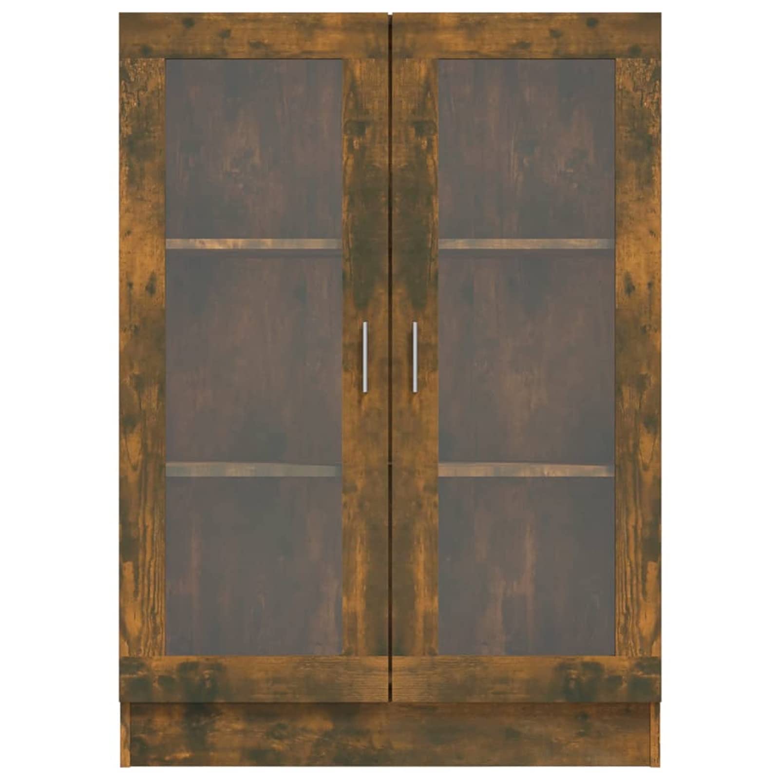 Homgoday Szklana gablota z 3 komorami 2 drzwi, szafka do salonu, szafka do salonu, kredens do jadalni, kredens kuchnia szafka drewniana inżynieria dąb dymny 82,5 x 30,5 x 115 cm