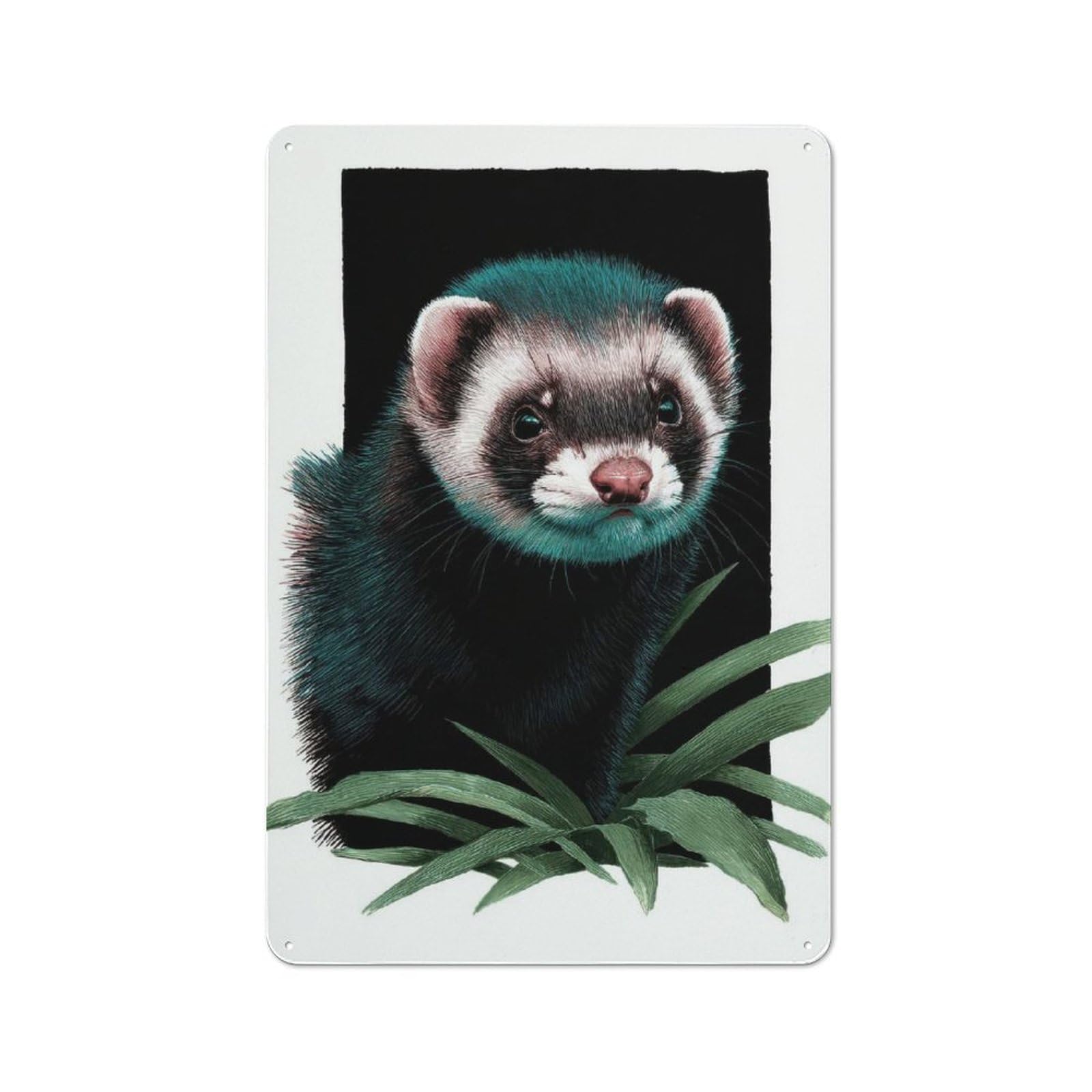 Junmoney Style-2 Vintage Tin Sign 30X20cm With Intricate Ferret Portrait With Botanical Detail For Hobby Room Or Studio, For Metal Sign Collectors, For Garage And Workshop Walls