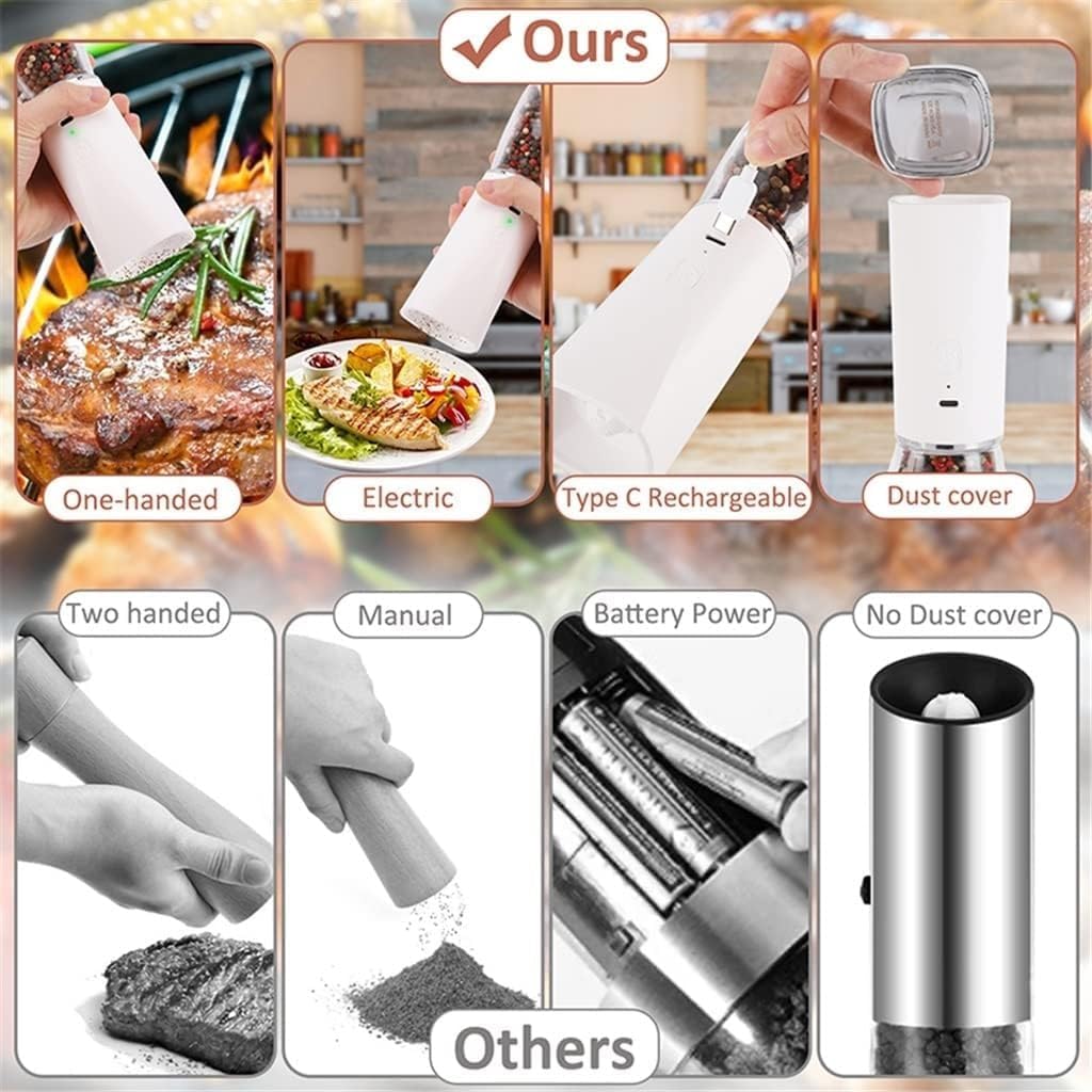 Electric Pepper Grinder Spice Mill Automatic Salt and Pepper Shaker Coffee Grinder with LED Light Set Adjustable Ceramic