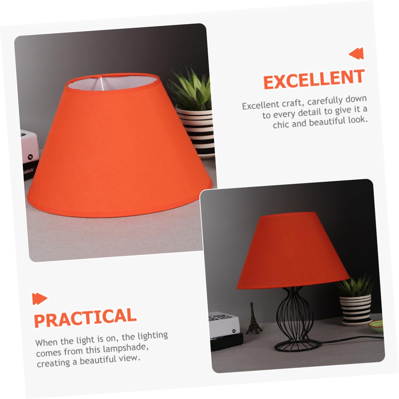 Veemoon Paralume da Tavolo Cotone-poliestere Arancione Base E27, Design Vintage Elegante e Resistente, Adatto per Lampade da Parete da Scrivania per Uso Domestico