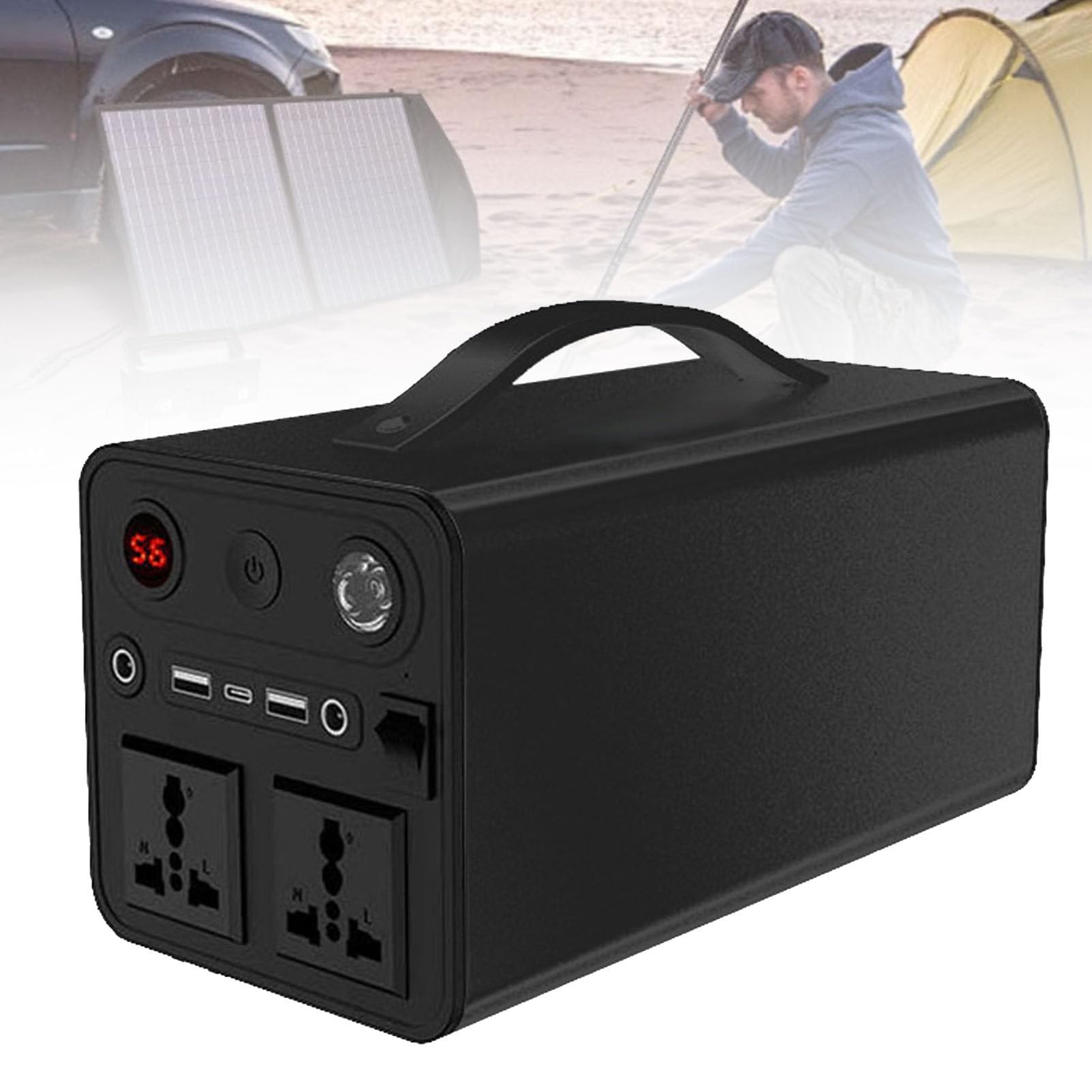 Estación de energía portátil de 300 W, generador Solar a batería con Puertos de Salida CA/USB/CC, Fuente de alimentación de Emergencia para Camping, Pesca, apagón,Black