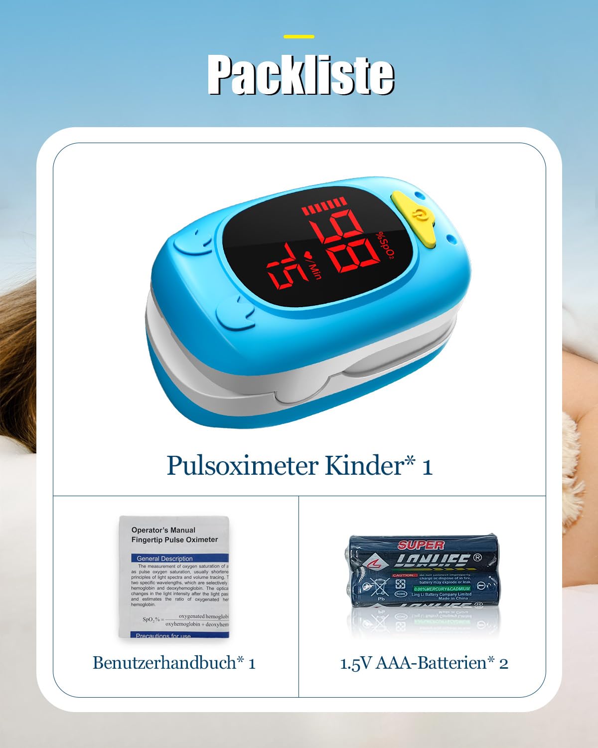 Pulsioximetro Pediatrico, HOLFENRY Oximetro Dedo Profesional Para Niños& Adulto Oximetro Pediatrico Bebe con Pantalla LED para Monitorizar Oxigeno en Sangre,Frecuencia Cardiaca y PI En Casa y De Viaje