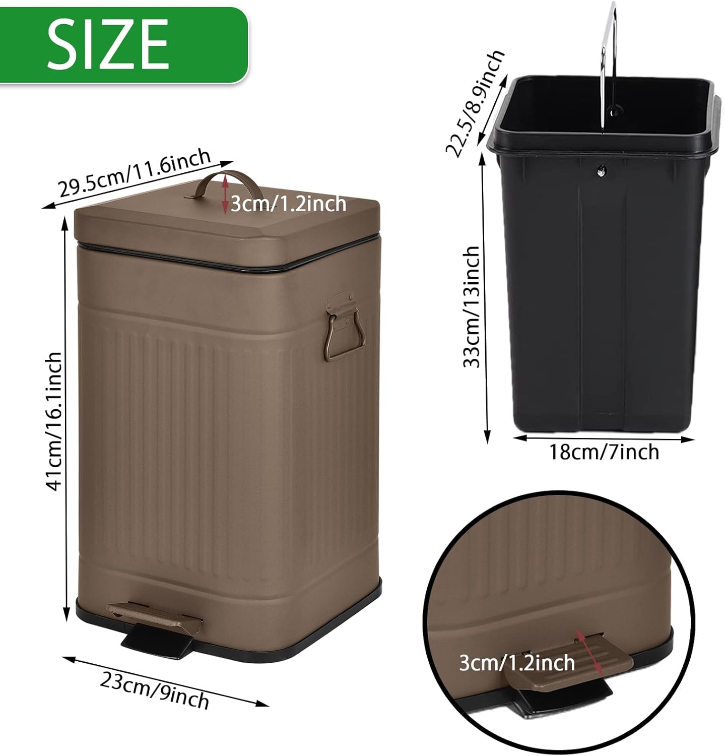 犬用うんちゴミ箱 蓋付き 屋外 3.2ガロン 活性炭フィルター&amp;ビニール袋付き ペット廃棄物容器 UP12L-ブラウン-F+