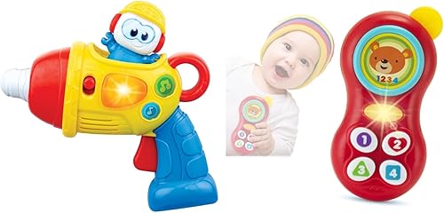 KiddoLab Juego interactivo taladro giratorio musical y teléfono de juguete para bebés - Luces intermitentes, música y herramientas de juego de