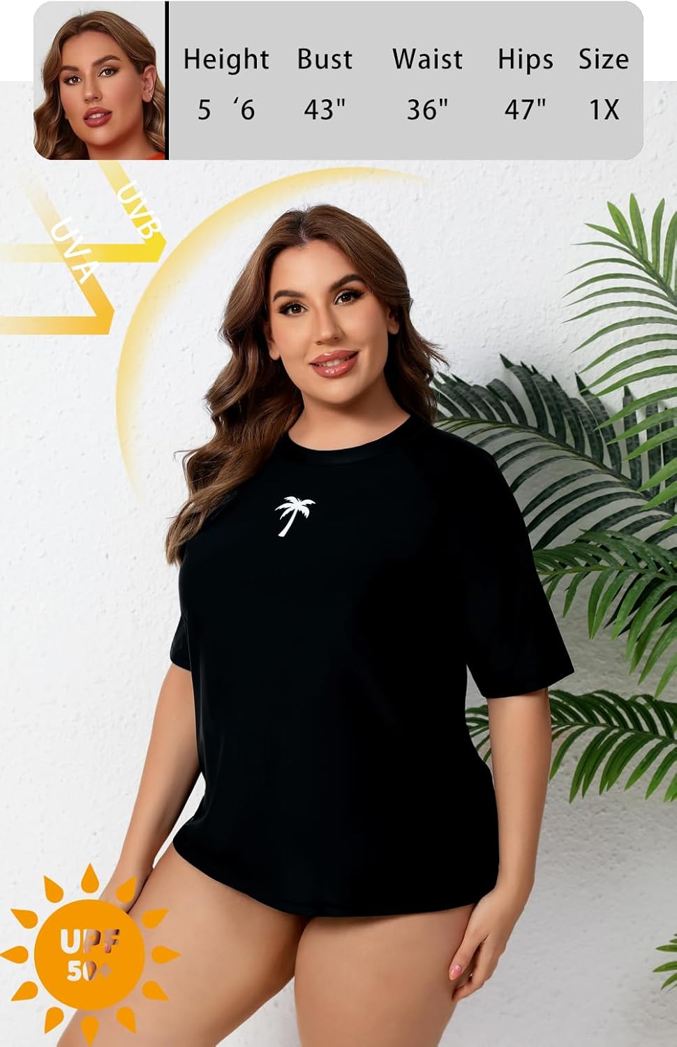 Halcurt Women's Plus Size Rash Guard Short Sleeve Swim Shirt with Built in Bra UPF50+ Sun Protection Swimsuit Top - Image 4