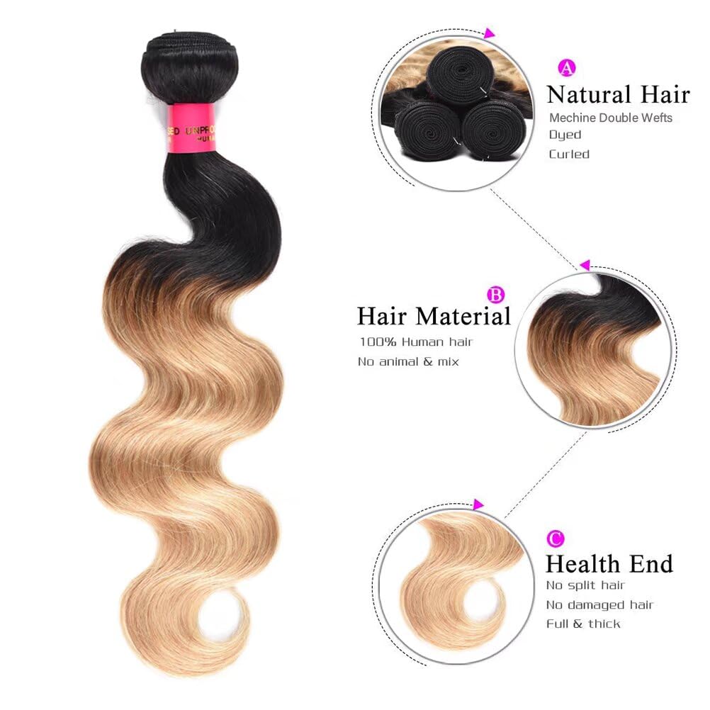 Elailite Ombre Virgin Human Hair Extensions 3 Bundles 300g Brazilian Weave Weft