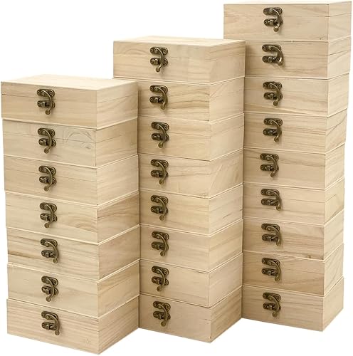 Miniatura 2 de Paquete de 24 cajas pequeñas de madera para manualidades, caja de madera sin terminar de 6 x 4 x 2 pulgadas, caja de recuerdo para almacenamiento de