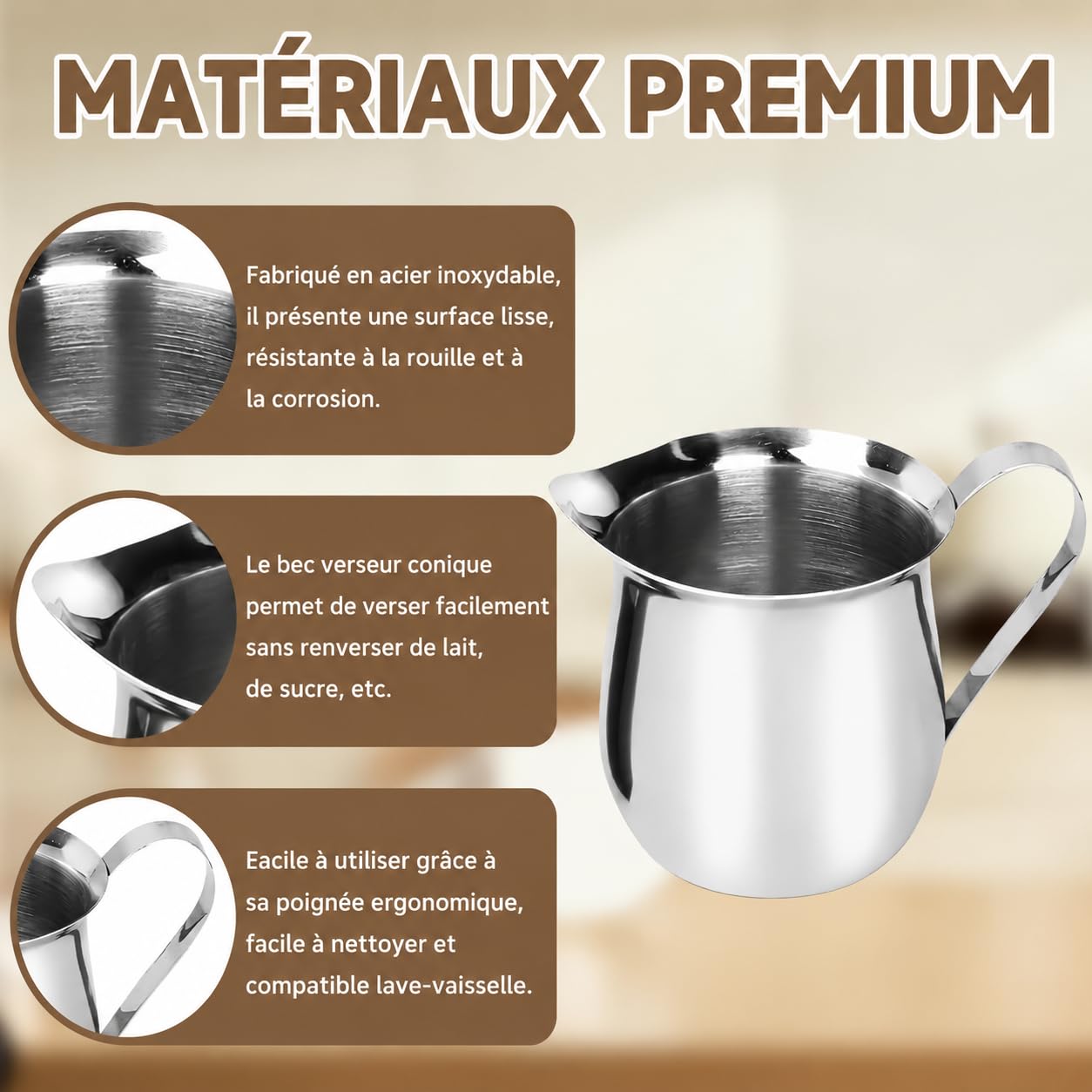 Lot de 18 Mini Pots à Lait en Inox 90 ml, Pichets à Crème avec Poignée | Petits Pichets de Service pour Café, Thé, Sauces, Sirop, Expresso, Maison, Cafés, Restaurants et Restauration