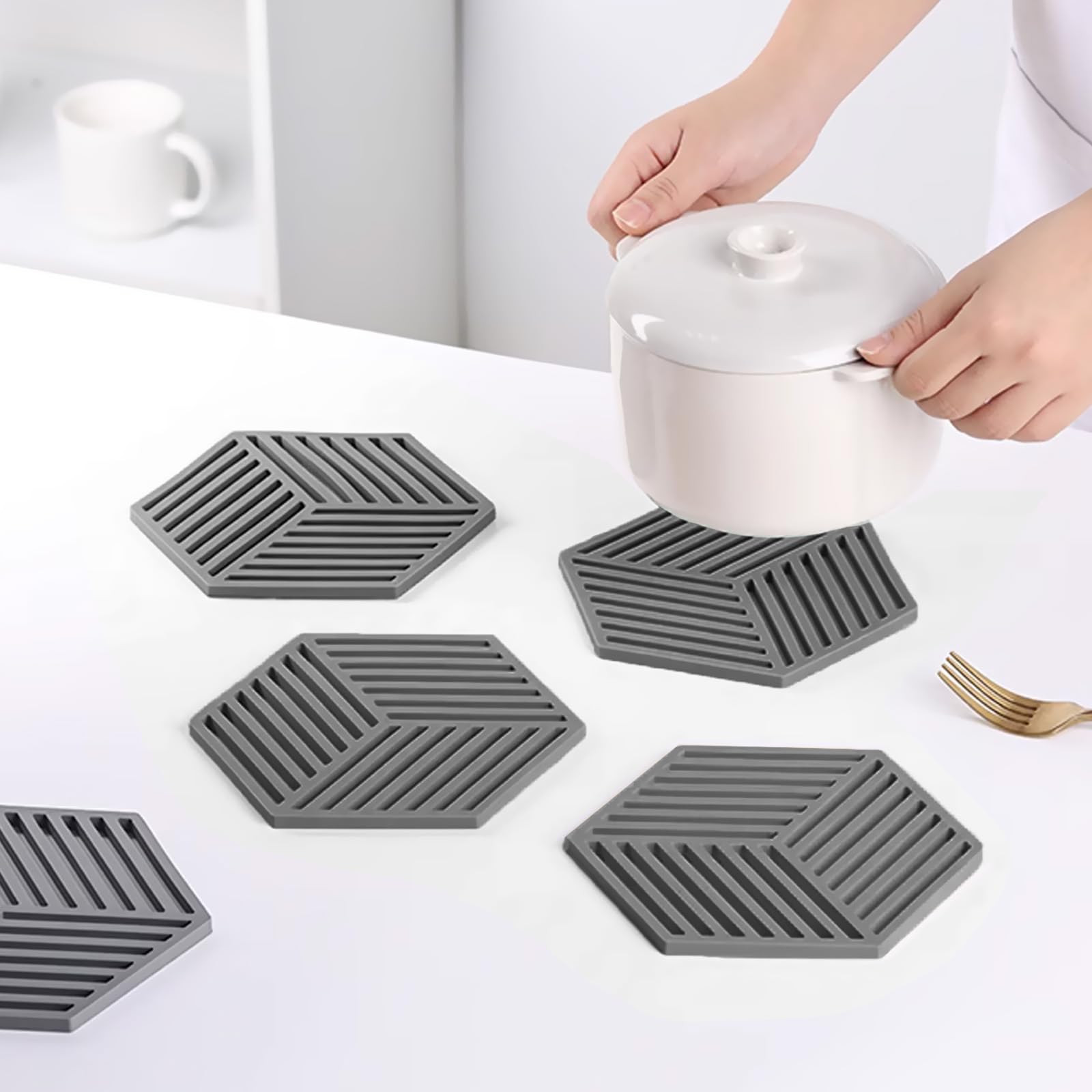 Sottopentola in silicone spesso resistente al calore per piatti caldi, apriscatole, poggia cucchiaio, pentole da cucina o padelle (set di 3 diverse dimensioni) Blue-3pcs