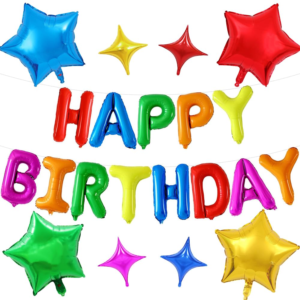 21PCS Colorful Birthday Balloons Set - Happy Birthday Foil Balloons for Party Decorations, Metallic Reusable Balloons with Easy Inflate Tool for Anniversary, Wedding