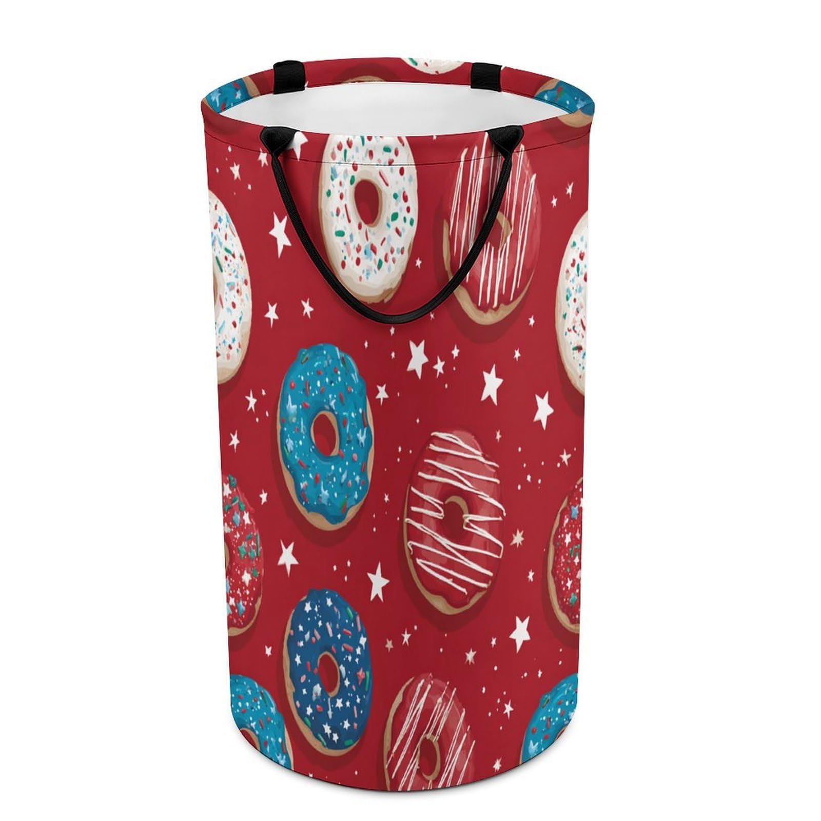 LUYYSKY Vintage Classic Patriotic Donut Versatile Storage Laundry Basket, Rustic Watercolor Food Donut Star Pattern Large Capacity Bathroom Hamper With Handle