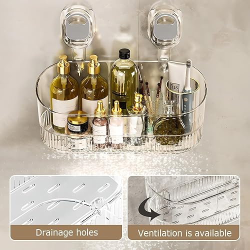 Miniatura 6 de Caja de almacenamiento de succión para baño sin taladros, estante de almacenamiento con ventosa con orificio de drenaje, tazas de succión montadas