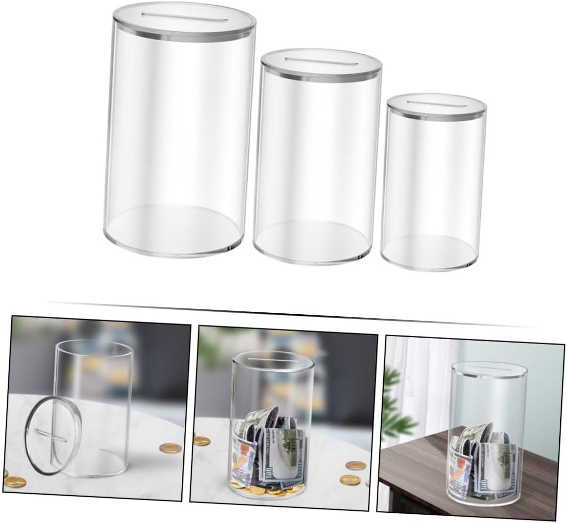 Vaguelly 3pcs Acrylic Saving Box Set Money Bank for Adults Compact Desktop Container for Tips and Change Fun Home Accessory Small Medium and Large