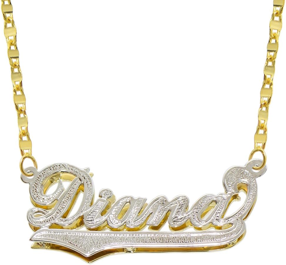 14K Two Tone Gold Personalized Double Plate 3D Name Necklace - Style 3 - Customize Any Name