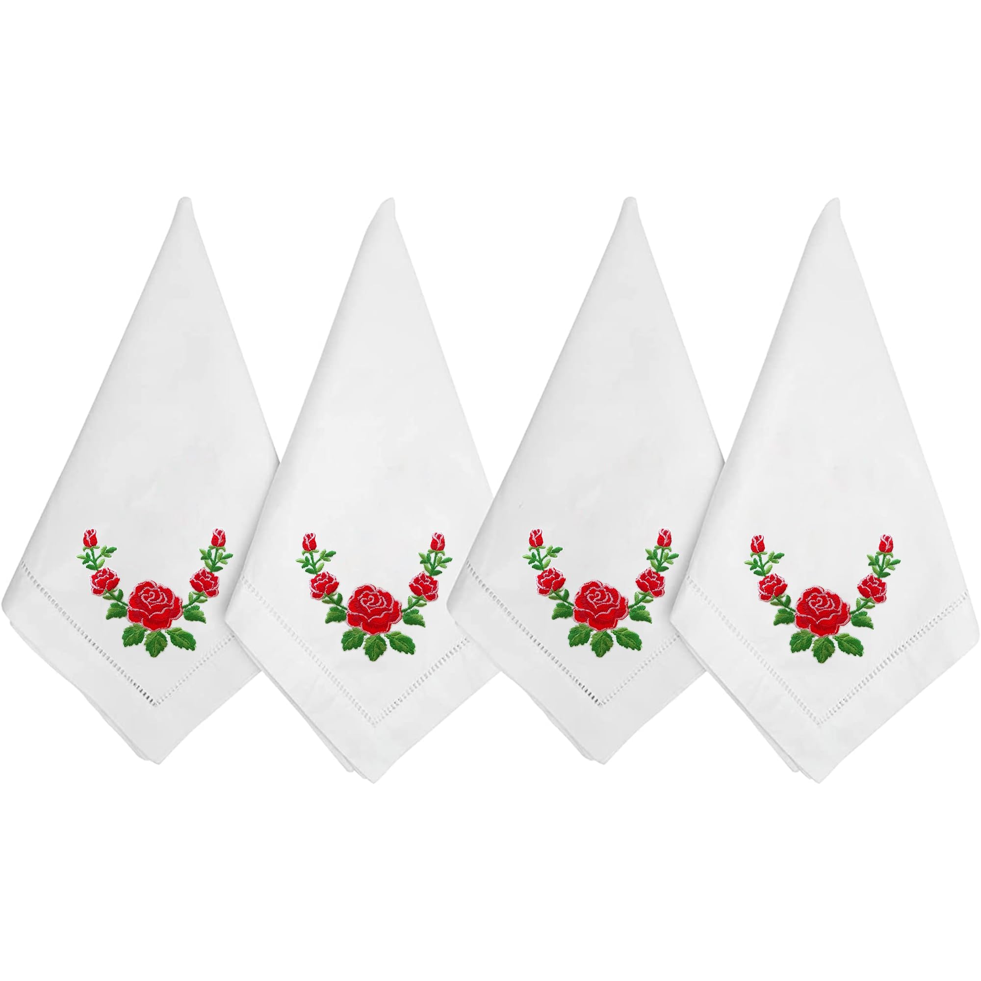 HCRAFT Embroidered Cotton Handmade Napkin, Cloth Napkins Set 4 18"x18" Rose Napkin Square Fabric, Dining Room, Napkins Cloth Machine Washable, Cotton