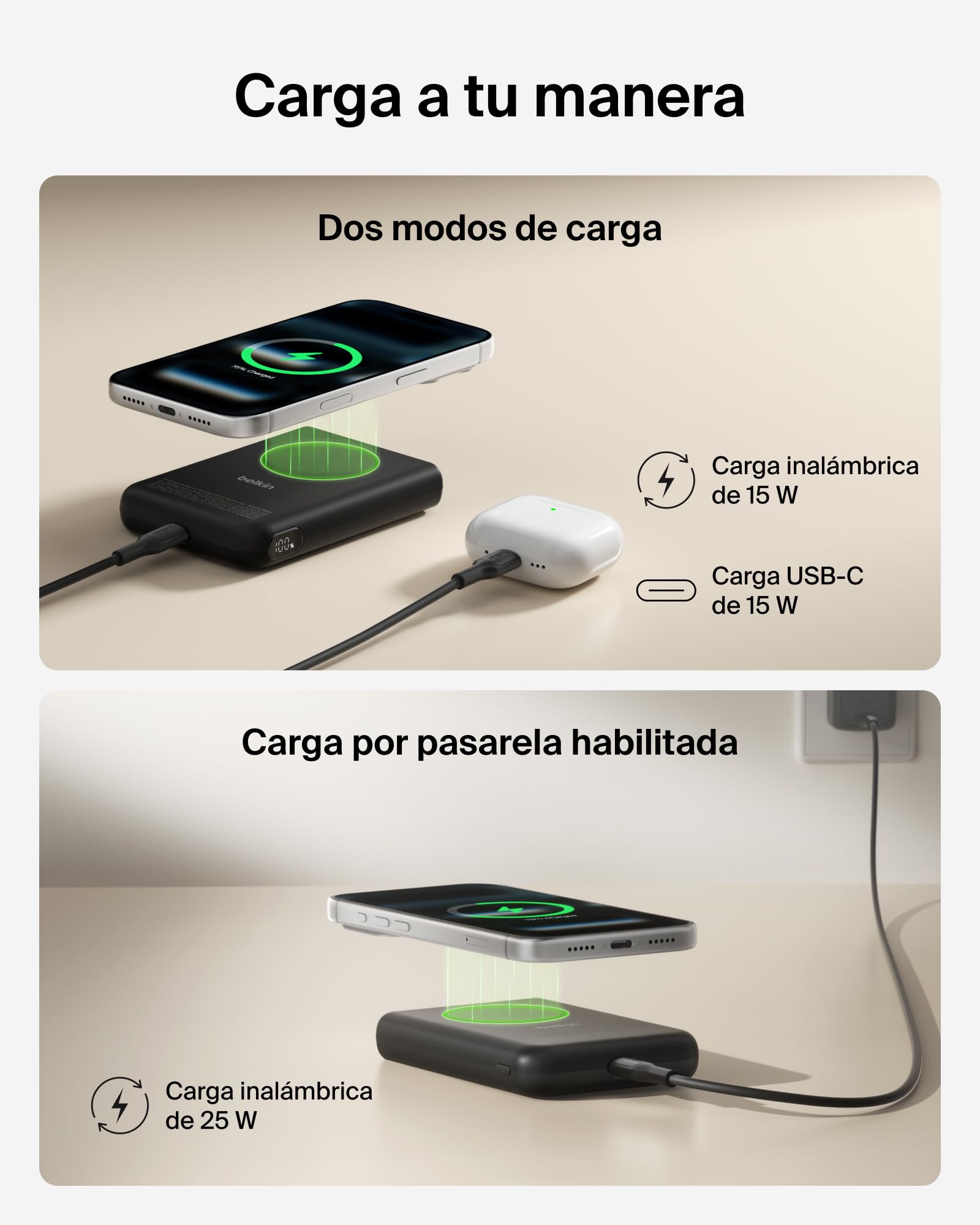 Belkin BoostCharge Batería Externa Magnética 10000 mAh con Soporte - Negro | Power Bank de 10000 mAh, Anillo Magnético, 1 Puerto USB-C, Cable Incluido, Apta como Equipaje de Mano, Batería Portátil