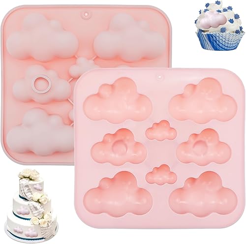 Paquete de 2 moldes de silicona con forma de nube, bandeja, molde de chocolate en forma de nube, molde de fondant 3D para pasteles, alimentos,