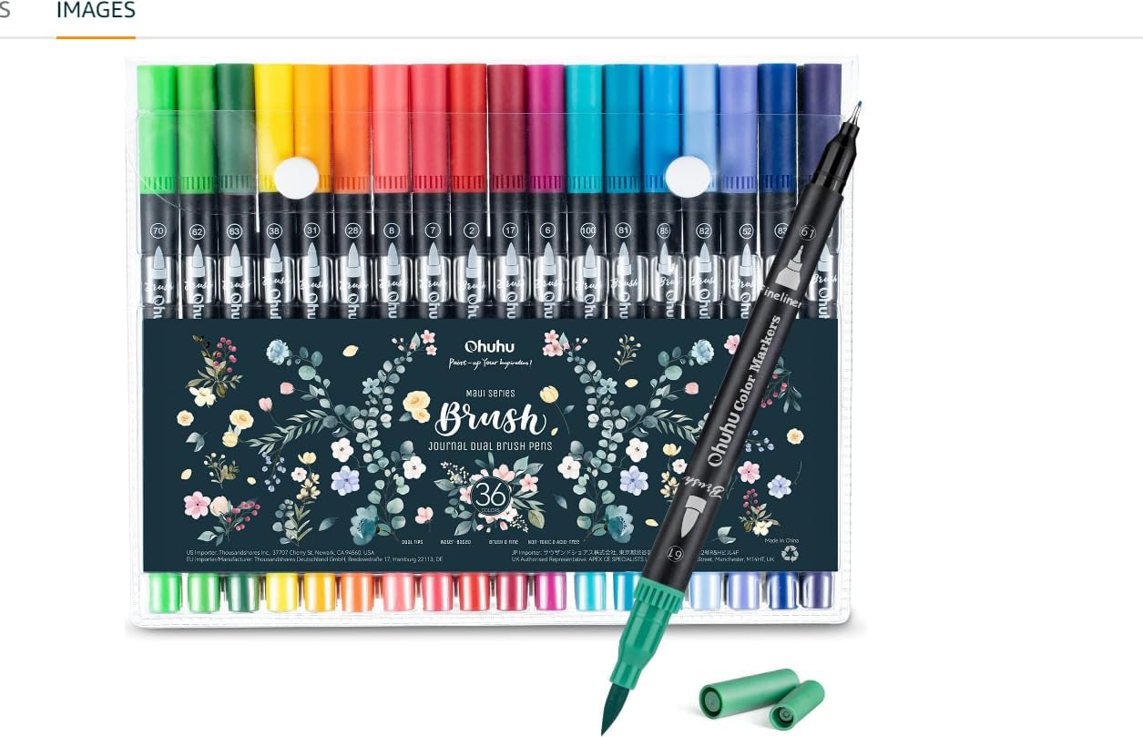 Ohuhu Art Markers Dual Tips Coloring Brush Fineliner Color Pens, 60 Colors Of Water Based Marker