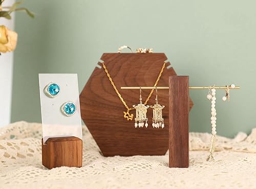 Miniatura 3 de GemeShou Nogal acrílico Stud Earring Display Stand Wood Jewelry Boutique Store Closet Show Photo ProNogal Acrílico Stand Altura 4.7 pulgadas