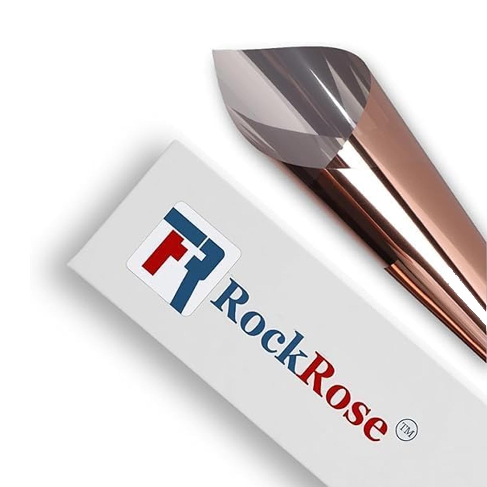 Rockrose Spiegelfolie Fenster Sichtschutzfolie – Sonnenschutzfolie Hitzeschutz, Reflektierende Fensterfolie Einweg-Sichtschutz (Von Außen Blickdicht), 99% UV-Schutz – Bronze-Silber, 91 cm X 30 M
