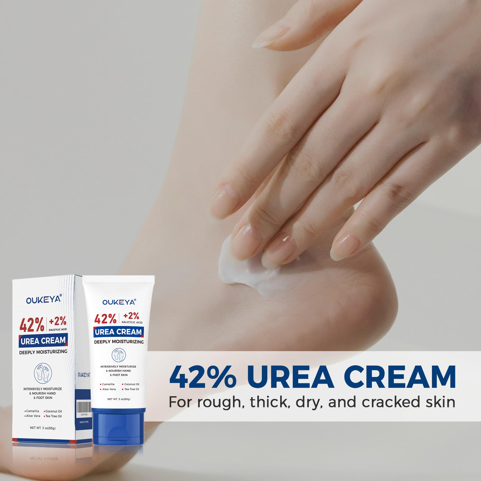 OUKEYA Urea Cream 42% plus Salicylic Acid 2%, Urea Foot Hand Cream for Dry Cracked Feet Heels, Elbows - Image 2
