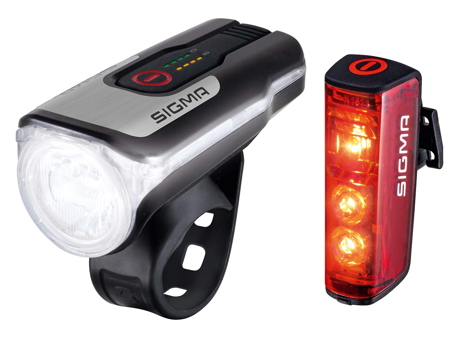SIGMA LED Fahrradlicht Set Aura 80 und BLAZE | StVZO zugelassenes, akkubetriebenes Vorderlicht und Rücklicht mit Bremsfunktion | wetterfestes, wiederaufladbares Beleuchtungsset