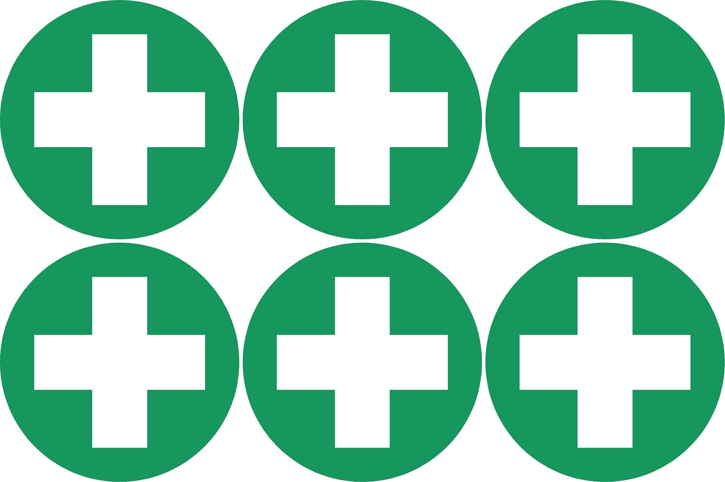 First aid symbol Safety sign (Pack of 6) - Self adhesive stickers (100mm x 100mm)