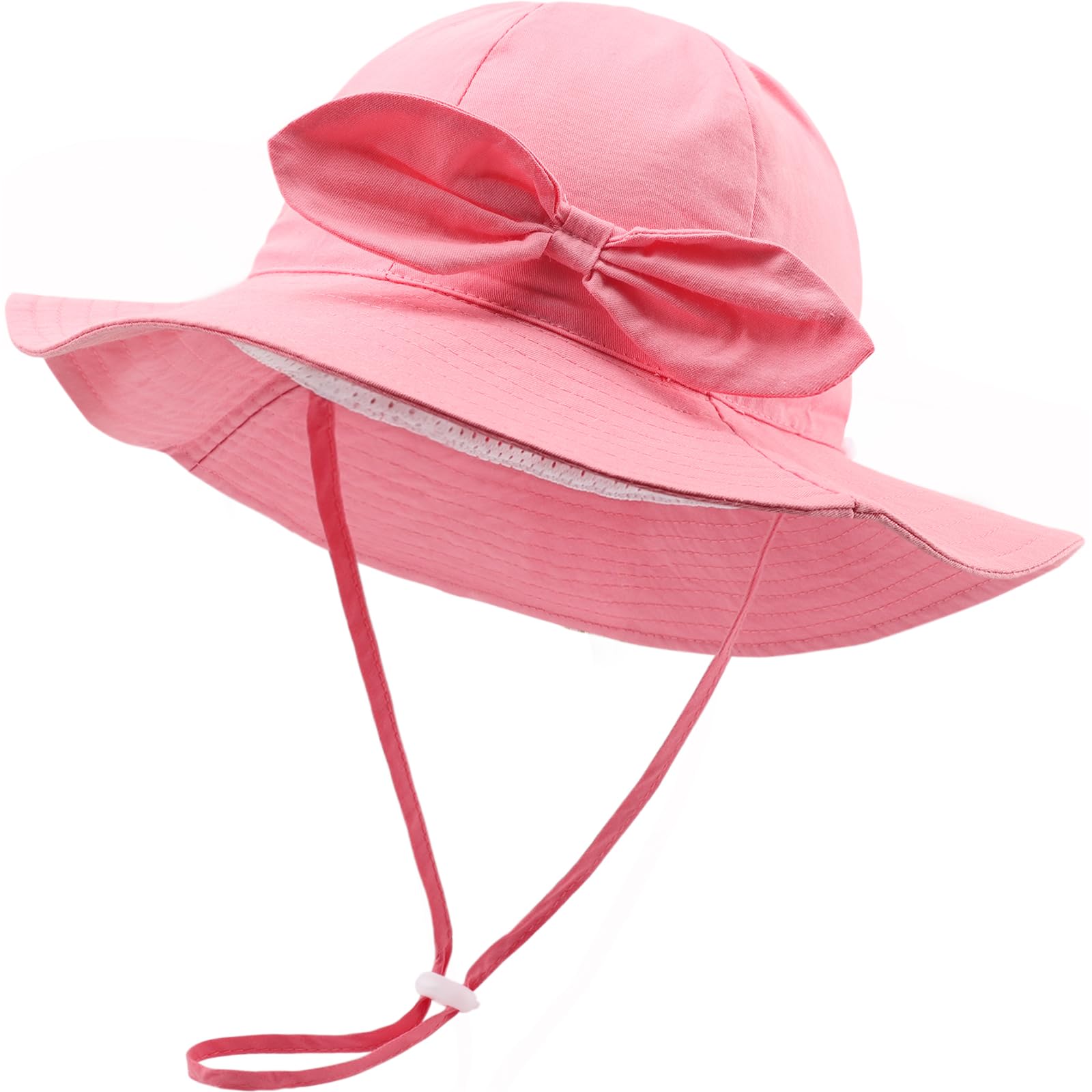 DRESHOW Baby Sun Hat Toddler Sun Protection Beach Cap with Bow Wide Brim Unisex Summer Bucket Hats with Chin Strap UPF 50+