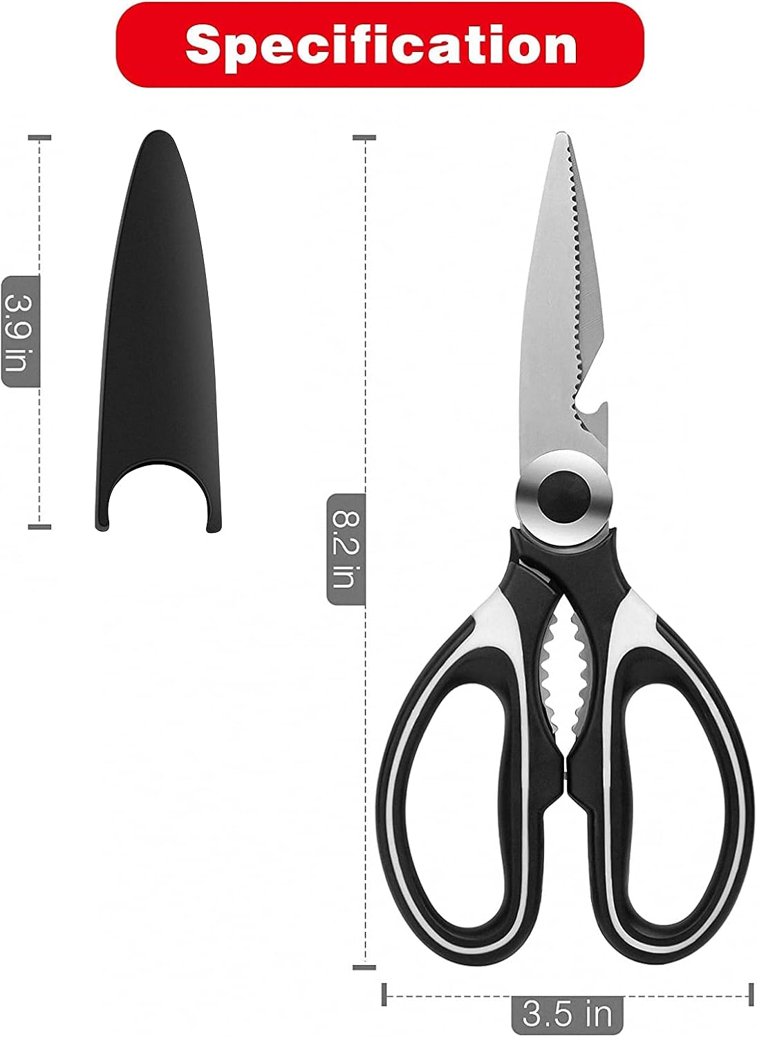 Urbanstrive Heavy Duty Kitchen Shears with Protective Sheath Kitchen Meat Scissors, Dishwasher Safe Cooking Scissors, Food Scissors for Chicken, Poultry, Fish, Herbs, Black+White