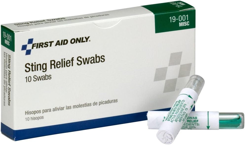 First Aid Only 19-001 Sting Relief Swabs, 4" x 2.25" x 0.75", 10 Count
