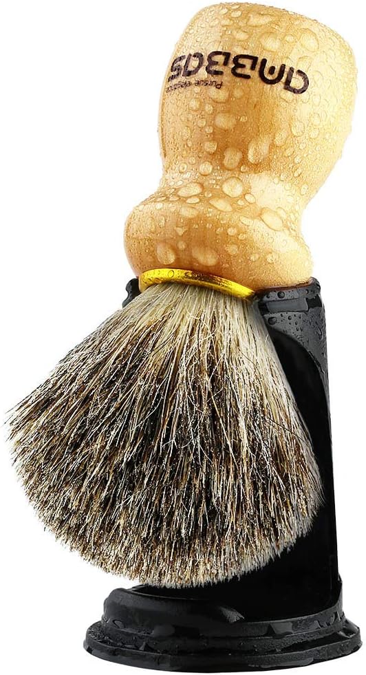 Anbbas Shaving Brush and Holder,Pure Badger Hair with Wood Handle,Black Resin Stand Holder,Contracted Design 2in1 Set for Men Wet Shave
