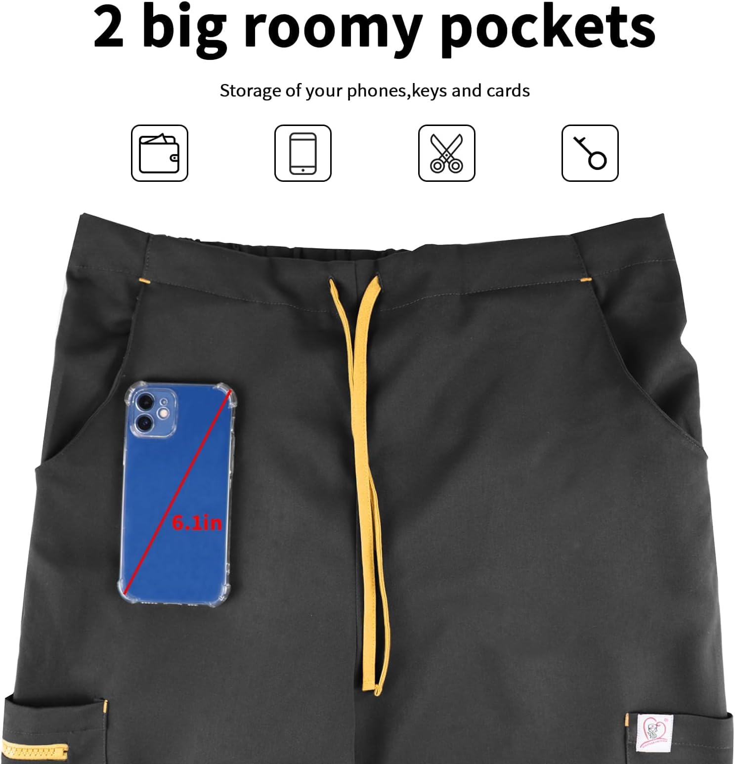 Unisex Pantaloni Medicale Sanitari Elastico 4 Tasche, Pantaloni da Lavoro Uomini e Donne per Medico Infermiere Dentista OSS