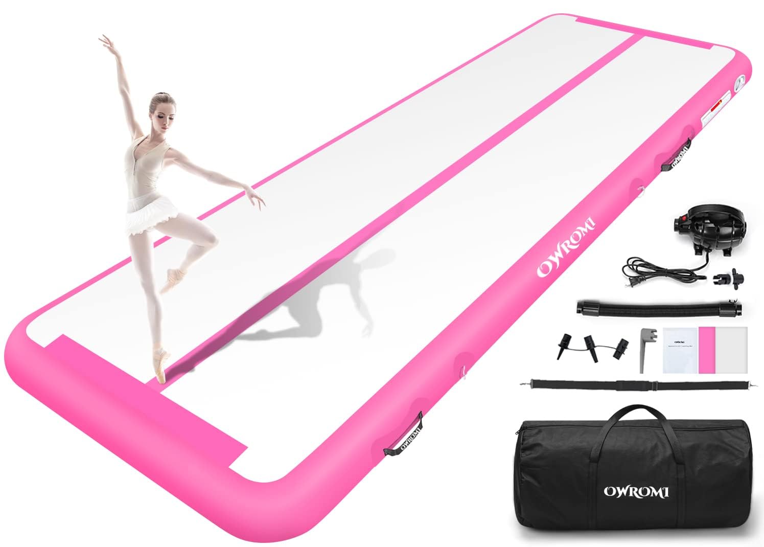 OWROMI Inflatable Tumble Track Gymnastic Mat 6.6ft 10ft 13ft 16ft 4/8 Inch Thickness Mats with Air Pump for GYM/Yoga/Dance/Water Fun