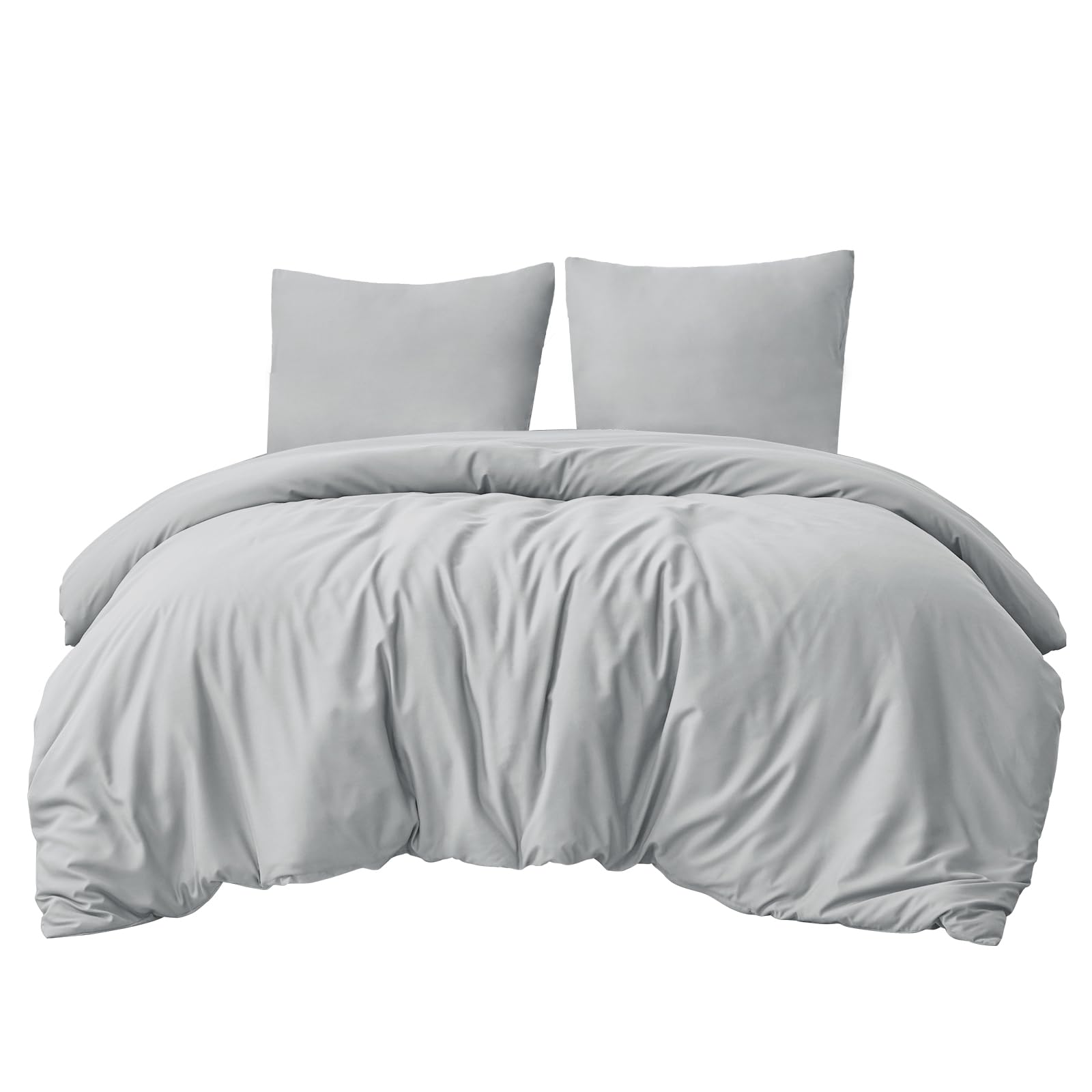 Aisbo Bettwäsche 200x200 3teilig Grau - Mikrofaser Bettwäsche-Sets Hellgrau mit Reißverschluss, ÖKO-TEX Bettbezug 200x200cm 3tlg mit Kissenbezug 80x80 cm, Weich und Bügelfrei
