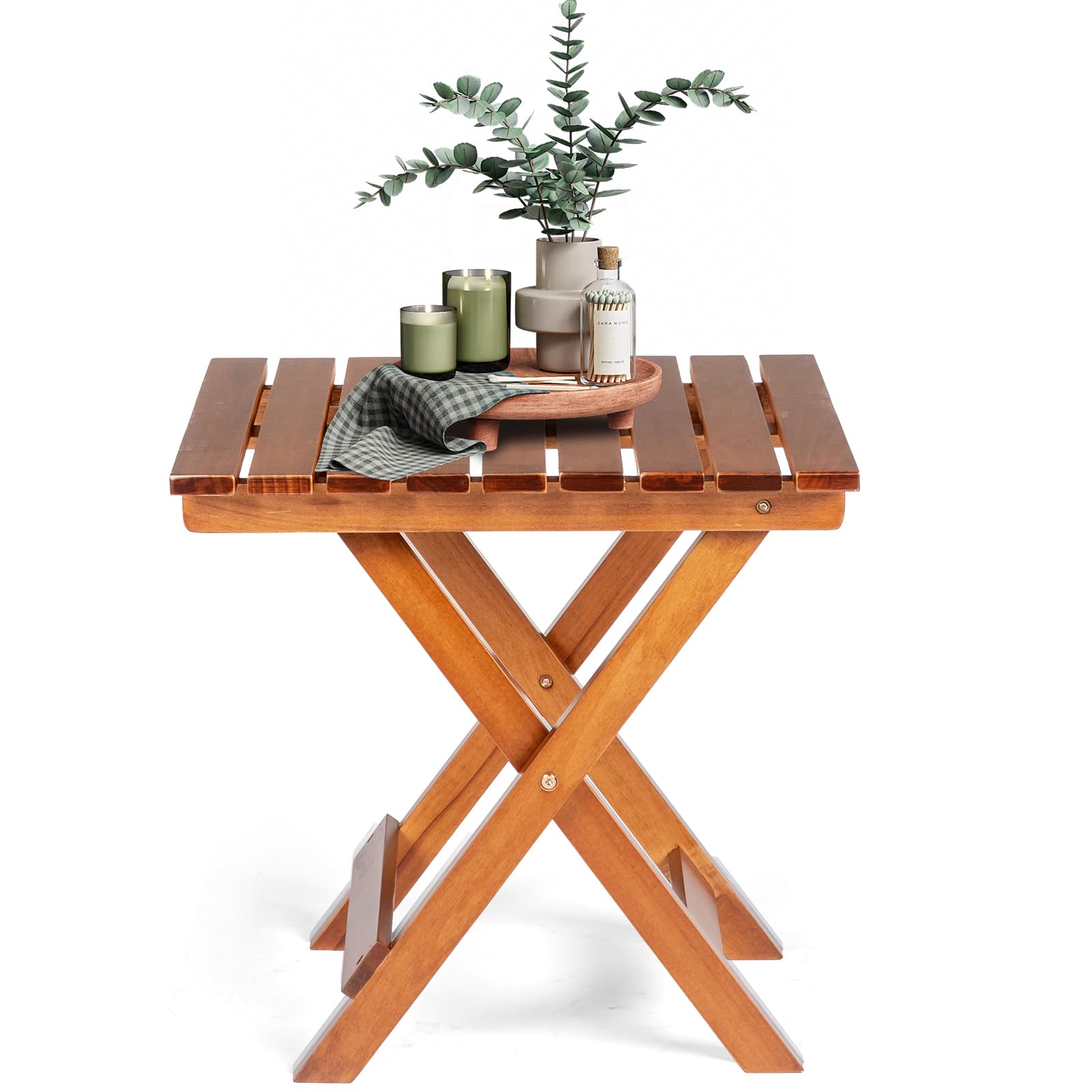 Outopee Square Folding Garden Side Table, Solid Wood End Table Coffee Table, Outdoor Small Patio Table