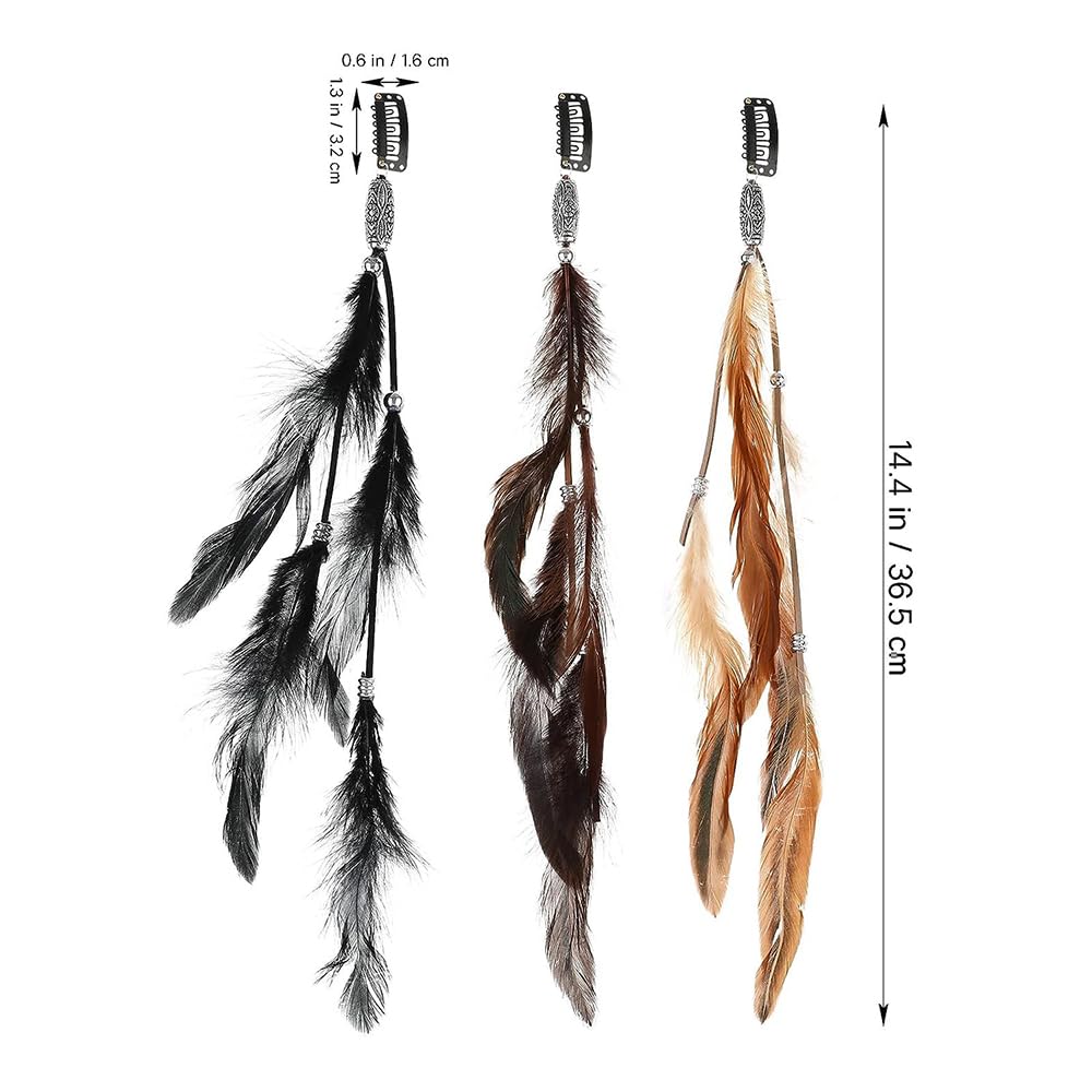 Oenothera 6 Pieces 3 Feather Hair Clips, Indian Feather Headband, Hippie Boho Headpiece for Women and Girls - Image 2