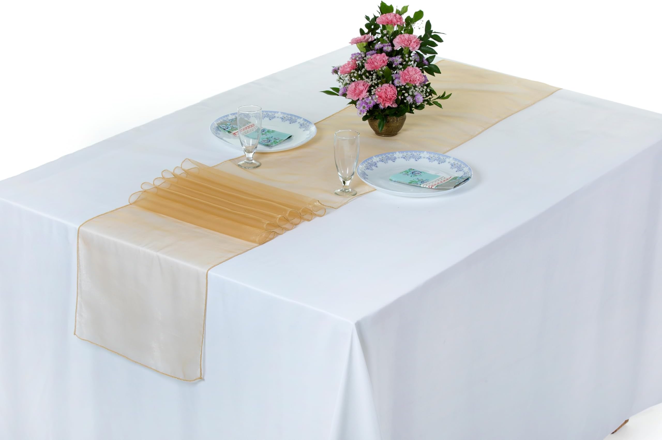 Pack of 10 Organza Table Runners 12 x 108 Inch for Wedding – Champagne Gold