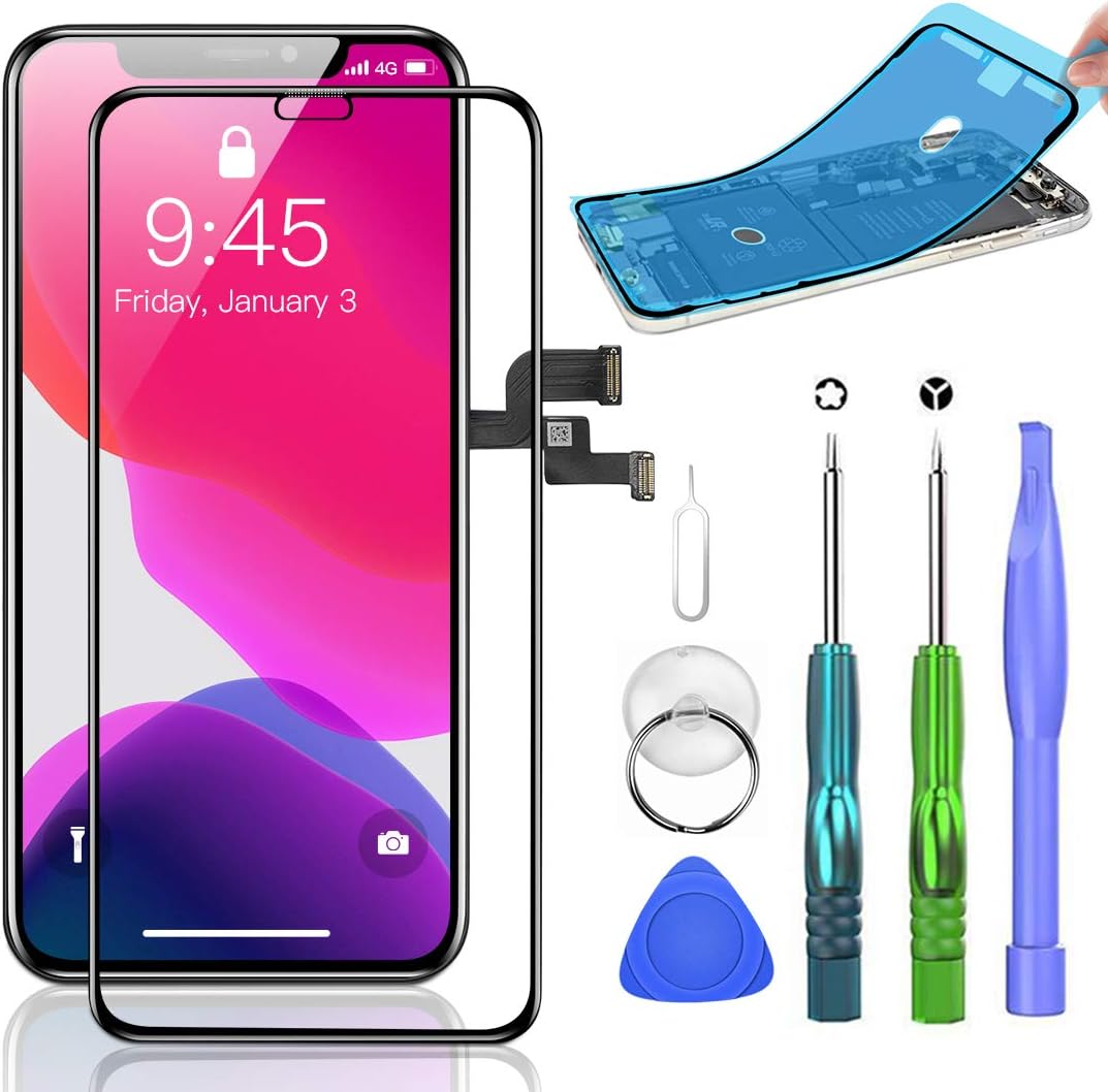 Compatible with iPhone X Screen Replacement 5.8 inch LCD Display with 3D Touch Display Digitizer Assembly with All Repair Tools + Screen Protector + Waterproof Glue