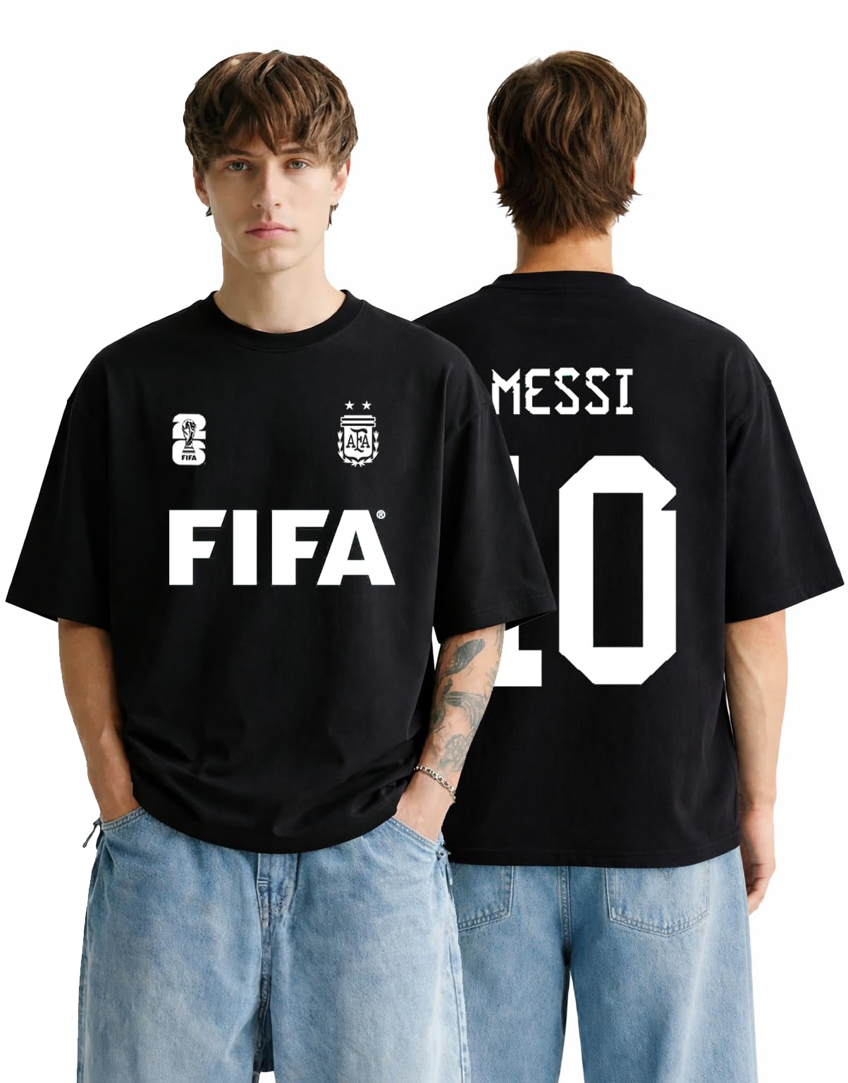 FIFA Messi no.10 Argentinea Fans Oversized Black T-Shirt, Football Theme, Men's Graphic Tee-image-17