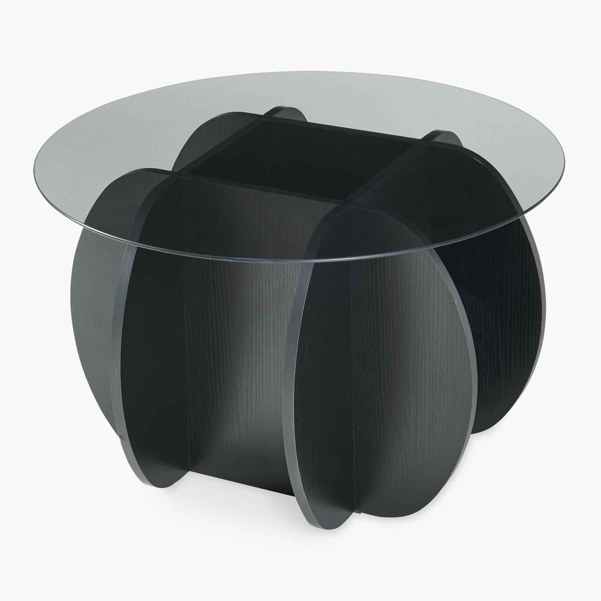 [en.casa] Couchtisch Karhuvandi Beistelltisch Couch Glasplatte rund Ø70 x 40 cm Wohnzimmertisch Sofatisch Gestell mit Holzstruktur Kaffeetisch Rauchglas Schwarz/Grau