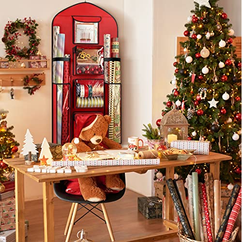 Hanging Gift Wrapping Paper Storage, 48X24" Extra Large Double-Sided Christmas Wrap Bag Container, Oxford Fabric Dual-Side Craft Roll Organizer, Present Wrap Holder For Bedroom Closet, Wardrobe Door #TOP5