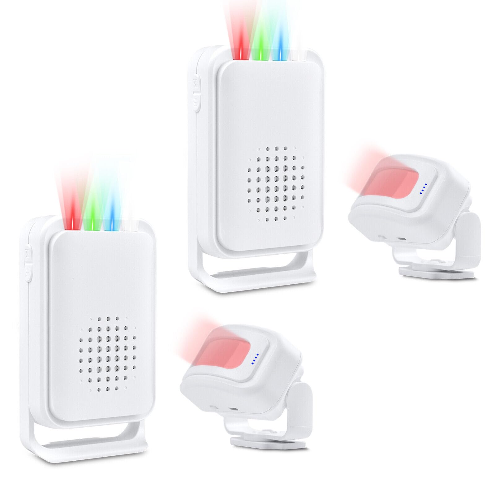 NineLeaf Durchgangsmelder,Bewegungsmelder Mit Alarm,Bewegungsmeld Wasserdicht, 918ft, 4-farbiges LED-Licht, 17 Musik, 5 Lautstärkestufen, Einfache Installation, Für Geschäfte, Büros, Zuhause, 2PK