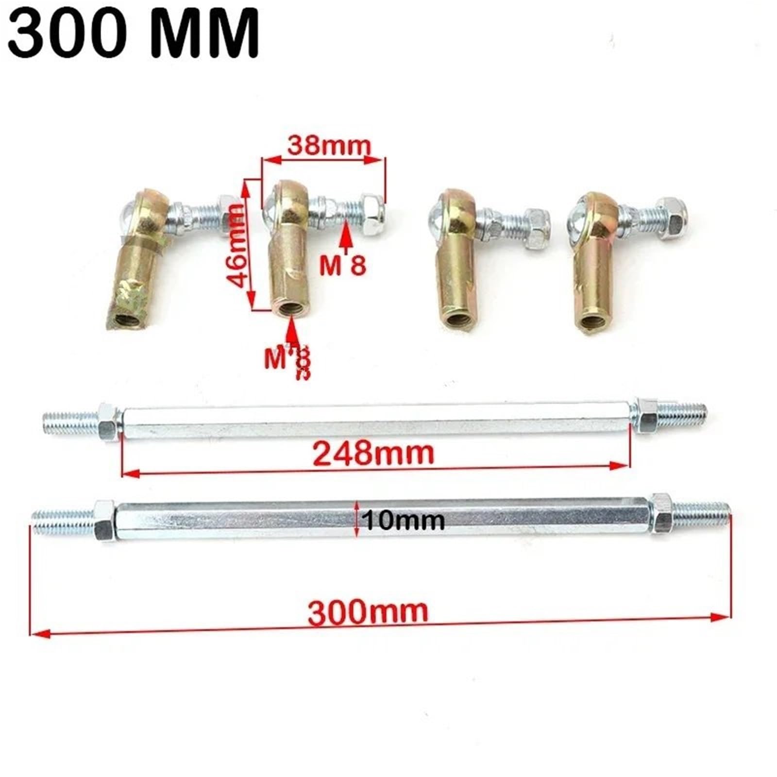 Rótula de suspensión Compatible con 49cc 50cc Go-Kart Buggy Scooter Quad M8 palanca de dirección Kit junta esférica varilla amarre 80mm-315mm(1 pair 300mm)