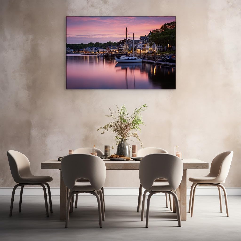 Canvas for Living room. Dusk at the Harbor � A Kaleidoscope of Tranquility, 27 x 18 inch Canvas Wall Art - Contemporary Masterpieces - Modern Home Decor - 69x46 cm (27x18 inch)