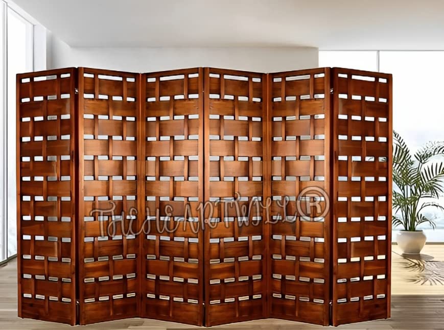 THEHEARTWILL® Wooden Partition for Pooja Room/Living Room/Wall/Kitchen, Hall - Separators/Divider (6 Panels)