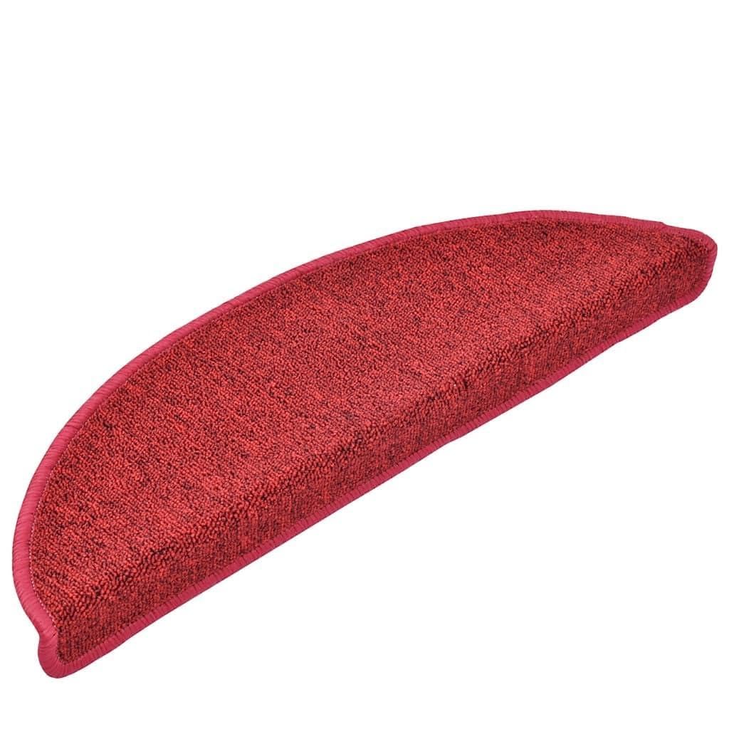 Maty na schody, 30 sztuk, 56 x 17 x 3 cm, czerwone, półokrągłe, ze 100% tuftowanego polipropylenu, samoprzylepne, antypoślizgowe, nadają się do prania, z ochroną przed hałasem i schodami